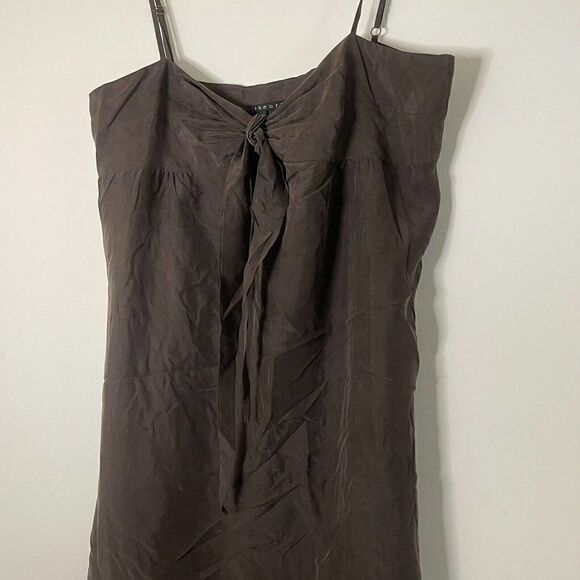 THEORY brown Selby slip bow mini silk dress size US 8 - Picture 2 of 5